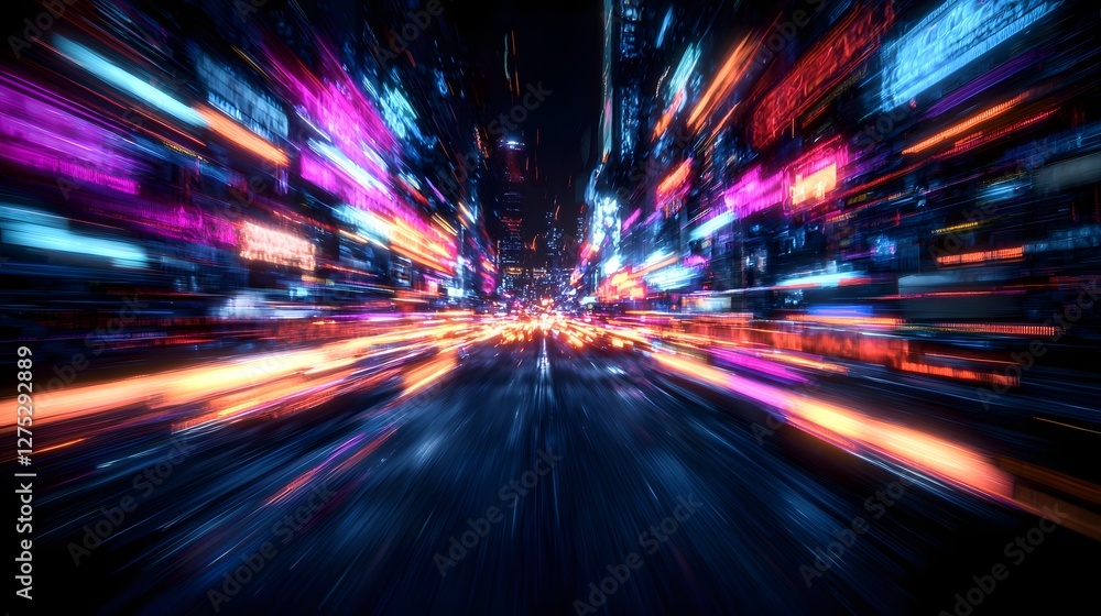 Aufkleber dazzling futuristic cityscape with streaks of neon lights from fast moving traffic creating a high e