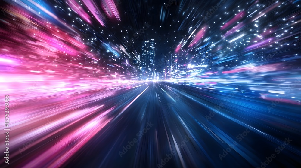 Aufkleber neon lit futuristic highway scene with fast paced urban motion and cyberpunk inspired lighting effec