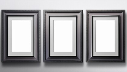 Black Bordered Pictures Frame Mockup Against a White Wall Artistic Elegant Set for Showcasing Photographs and Decorative Art