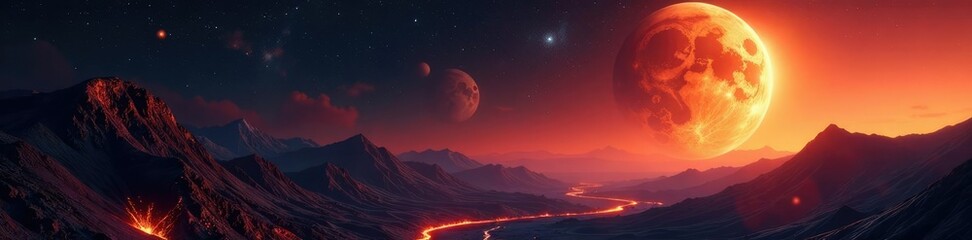 Satellite orbiting Jupiter's moon Io with volcanic landscapes and stars, cosmos, volcano