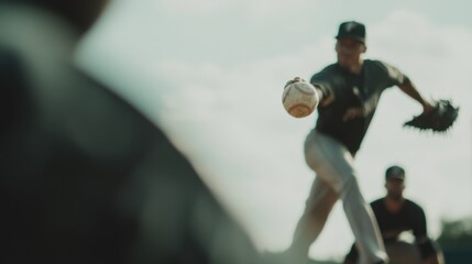 A baseball pitcher throwing a slider to a batter during a playoff game. Featuring technique and finesse