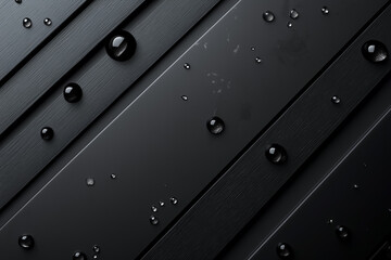 Abstract black metallic surface with water droplets creating a modern and sleek texture.
