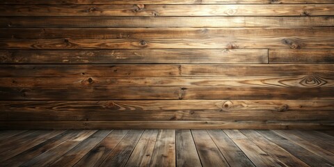Rustic Wooden Room Interior  Warm Brown Plank Walls and Floor Background Image for Design Projects