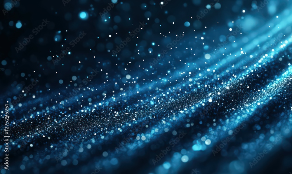 Poster abstract blue particle wave background with bokeh lights