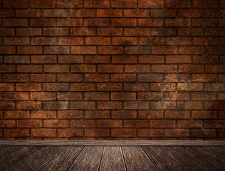 Natural brick wall and wooden floor for background design.