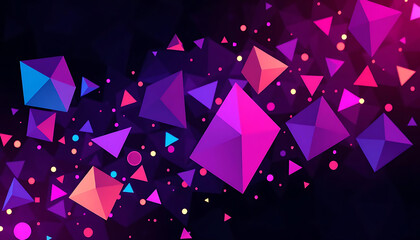 Colorful geometric shapes forming a futuristic, high-tech background.