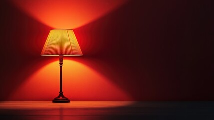 Illuminated table lamp, red wall, dark room, mood lighting, home decor