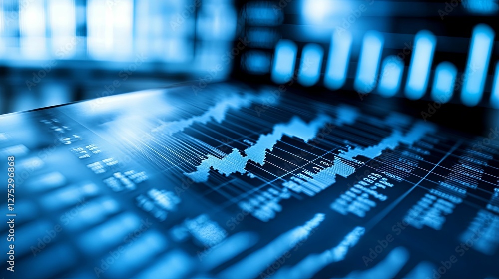 Poster digital display showing stock market trends and data