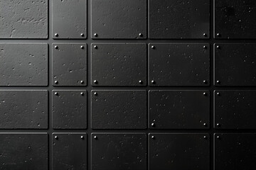 Naklejka premium Close-up of textured black metal grid with rivets.