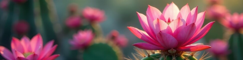 Obraz premium Pink lobivia cactus flowers with subtle shading and soft focus, gentle hue, flower