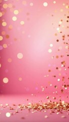 Pink background with golden confetti explosions, festive, bokeh, gold