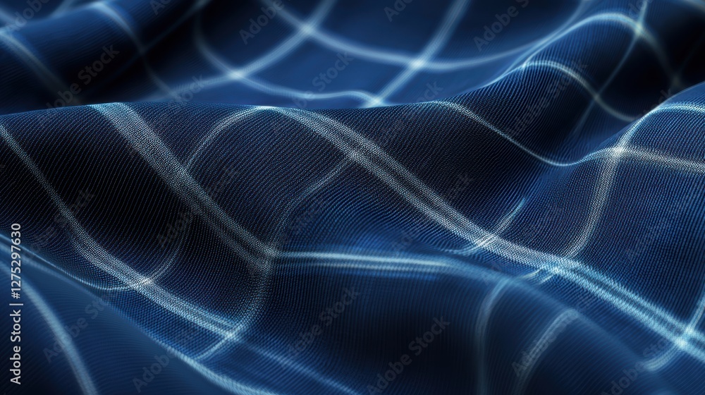 Poster elegant blue textile with wavy patterns and subtle light reflections