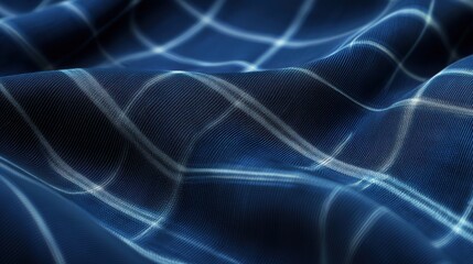 Elegant Blue Textile with Wavy Patterns and Subtle Light Reflections