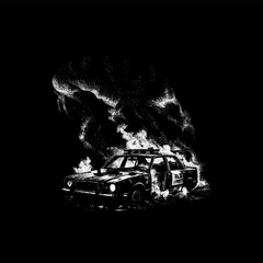 Burning Police Car hand drawing vector isolated on black background. © tya studio