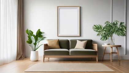 Minimalist White Portrait Frame Mockup Inside a Wooden Texture Room Interior, Showcasing Ample Space for Personalized Artwork against a Neutral Backdrop Perfect for Digital Art, Home Decor, or