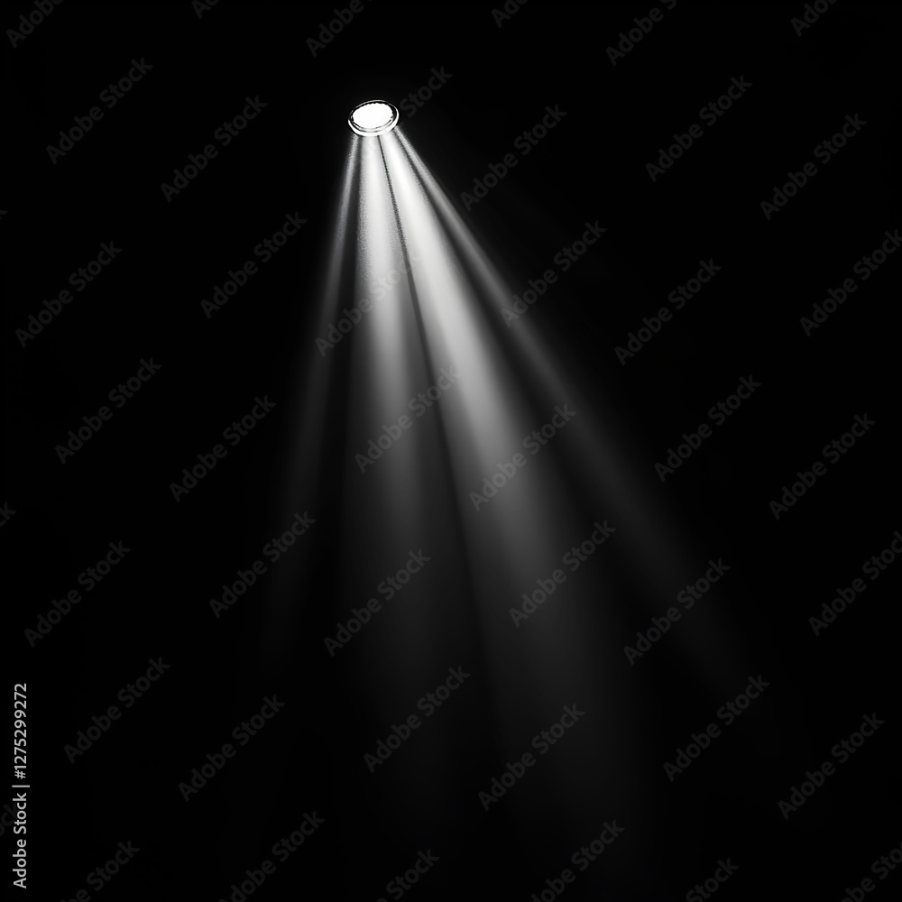 Poster black background with a single sharp spotlight, creating a dramatic focus and high contrast effect