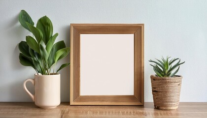 Vintage Artistic Portrait Frame Showcasing Versatile Empty Canvas for Artwork or Photography, Set against a Backdrop of Rustic Textures and Neutral Hues, Perfect for Elevating Any Masterpiece