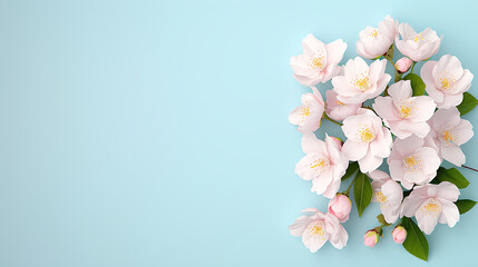 Fototapeta premium Delicate Pink Blossoms on Light Blue Background