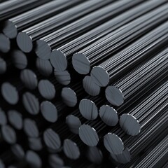 Heavy steel reinforcement rods, stacked with realistic reflections, durable engineering component, 3D illustration