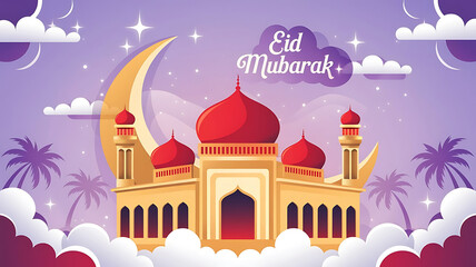 Eid Mubarak, eid mubarak, Greeting card, Muslim Eid Mubarak Greeting Card, Poster design with mosque.