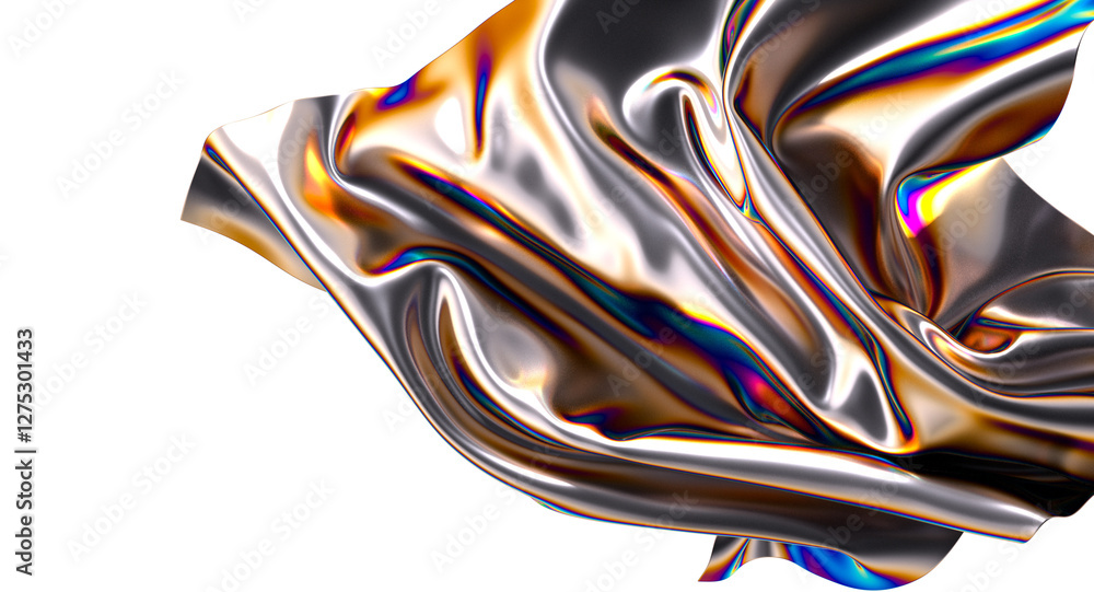 Poster Shimmering iridescent fabric drapes creating a captivating abstract design
