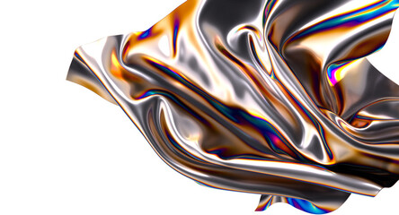 Shimmering iridescent fabric drapes creating a captivating abstract design