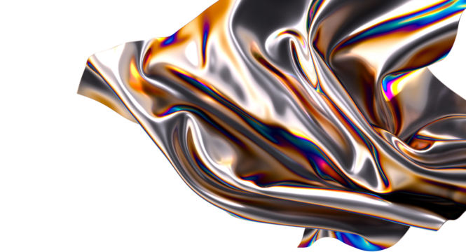 Shimmering iridescent fabric drapes creating a captivating abstract design