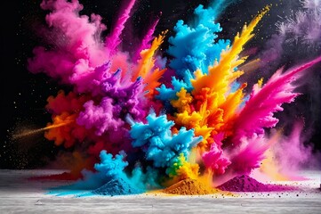 Fototapeta premium A colorful explosion of powdery material is spread across a wooden surface
