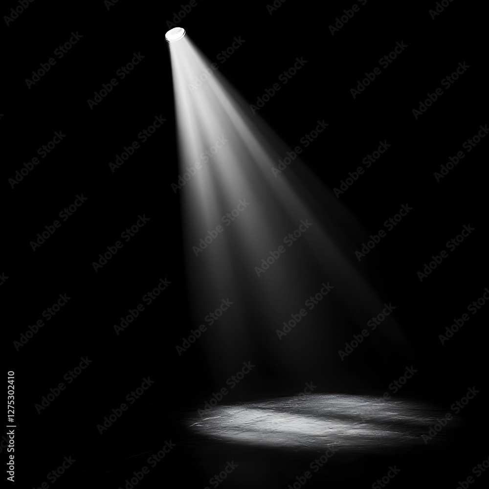 Poster black background with a single sharp spotlight, creating a dramatic focus and high contrast effect