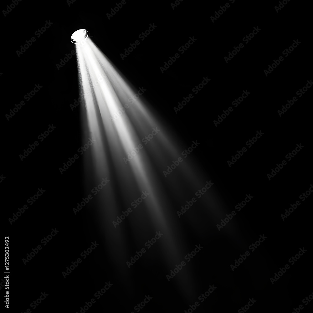 Poster black background with a single sharp spotlight, creating a dramatic focus and high contrast effect