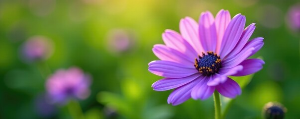 Obraz premium delicate green petals on a purple flower blooming in the garden, springtime blooms, purple, gardening