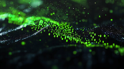 Abstract Data Wave, Green Binary Code, Digital Background