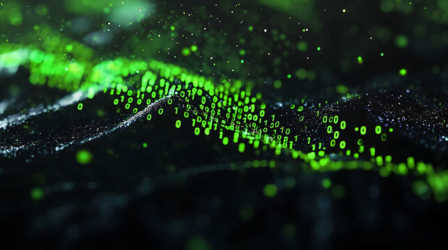 Abstract Data Wave, Green Binary Code, Digital Background