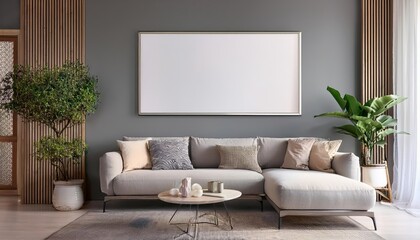 Modern Living Space Elegance Stunning 3D Rendition Showcasing Sleek Sofa and Trendy Decor Amidst a Chic Interior Backdrop, Projecting an Aura of Luxury and Sophistication