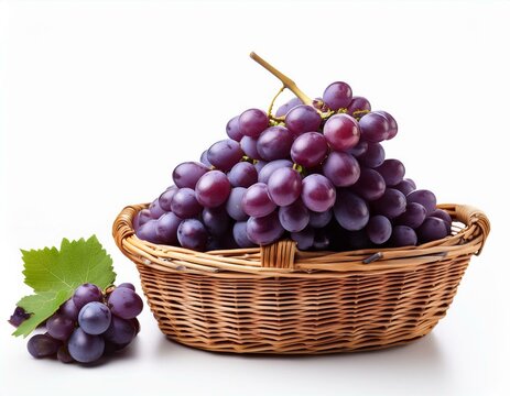 A basket of fresh grapes in white background and in the kitchen