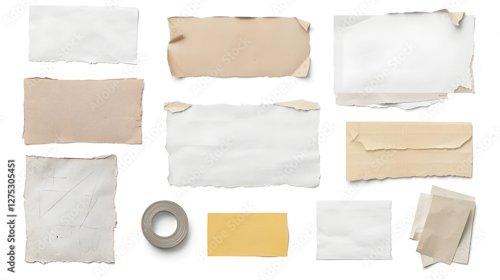 Aufkleber creative composition of a vintage note paper piece with textured ripped edges and adhesive tape prov