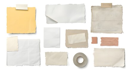 Creative composition of a vintage note paper piece with textured ripped edges and adhesive tape providing a stylish office message card concept  Blank space for copy memo or document design