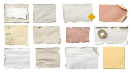 Stylized vintage note paper composition with textured torn edges and adhesive tape  creating an elegant and creative office message card concept  The distressed and layered design provides a premium