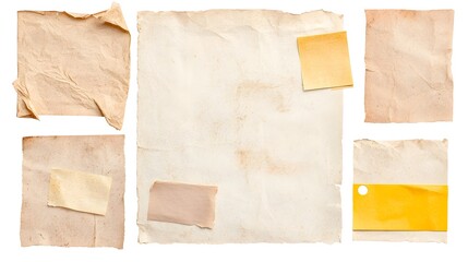Stylish and Creative Vintage Grunge Office Themed Note Paper Collage Piece with Colorful Adhesive Tape Offering a Unique and Visual Perfect for Message Boards and Workspace Decor