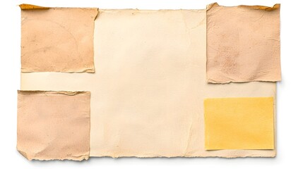 Stylish vintage grunge textured paper pieces with colorful adhesive tape elements offering a creative and visual for office message boards scrapbooking and other decorative purposes