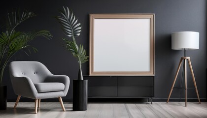 3D Rendered Mockup of Modern Dark Home Interior A Striking Play on Contrasts in Textures and Shadows, Illuminating a Sophisticated Atmosphere. characters