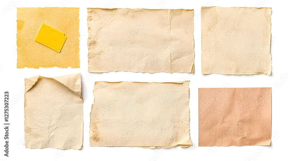 Aufkleber vibrant and aged grunge texture of colorful ripped office themed note paper label with adhesive tape