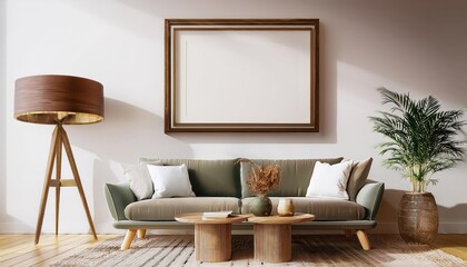Modern Living Room Mockup with Vibrant Decor Stylish Scene of Sofa, Table, and Artistic Arrangement in a Cozy Home Interior Backdrop, Evoking a Sophisticated and TrendConscious Ambiance