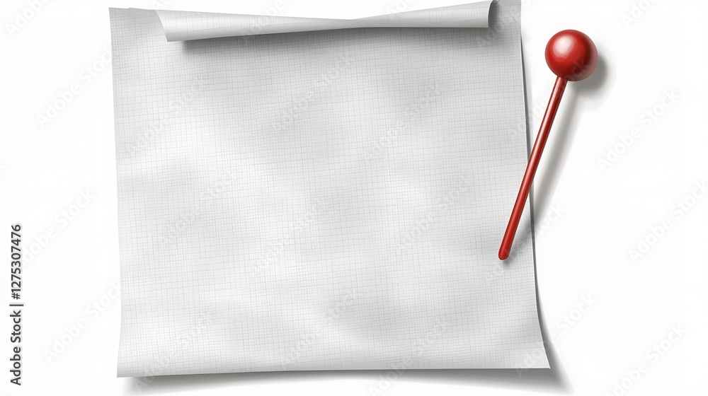 Aufkleber Minimalist blank note paper or document held in place by a red thumbtack on a transparent background designed for use in planners schedules and other professional layouts and presentations