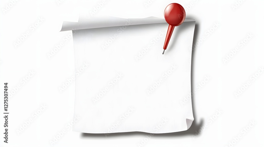 Fototapete paper note with a red push pin attached to a transparent background featuring subtle shadows and a simple layout ideal for personal and business applications