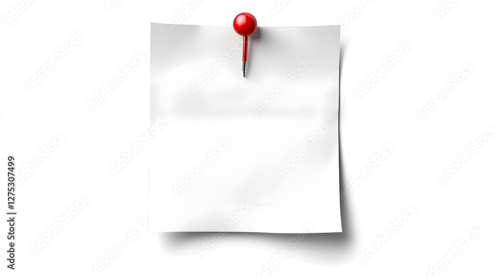 Fototapete paper note with a red push pin attached to a transparent background featuring subtle shadows and a simple layout ideal for personal and business applications such as memos reminders and mockups