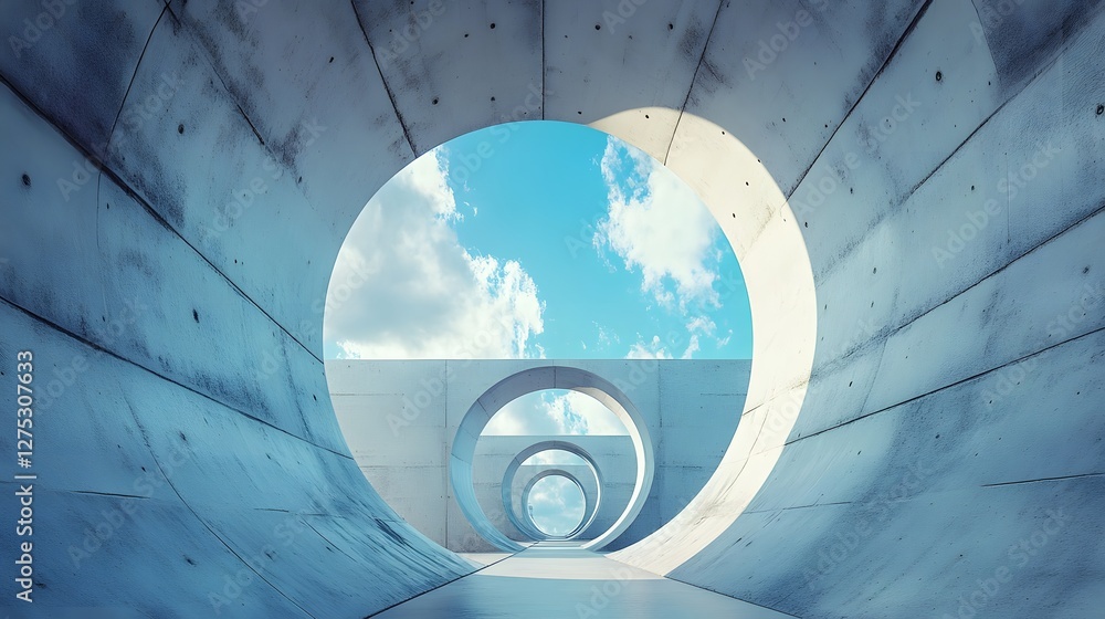 Poster abstract concrete tunnel architecture with skylight