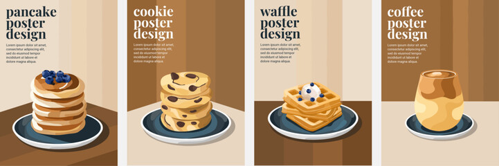 Breakfast-inspired designs featuring pancakes, cookies, coffee, and waffles.