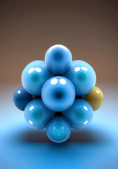 Fototapeta premium Glossy Blue and Yellow Spheres Arranged in a Geometric Pattern with Reflective Surface