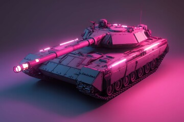 Futuristic Pixel Art Tank Grey and Pink Low Poly 3D Render